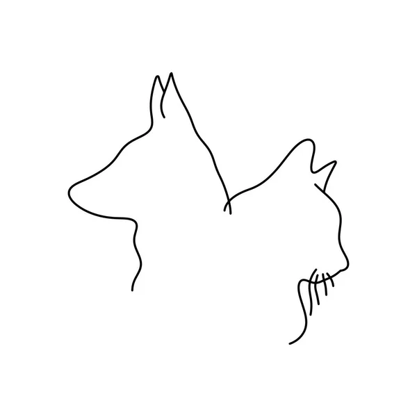 Schizzo disegno di gatto e cane testa minimalista vettore illustrazione schizzo disegnato a mano con linee nere isolate su sfondo bianco — Vettoriale Stock