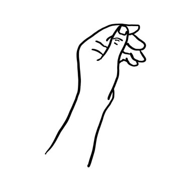 el holding bir şey vektör illüstrasyon kroki elle beyaz arka plan üzerinde siyah çizgiler izole çizilmiş doodle