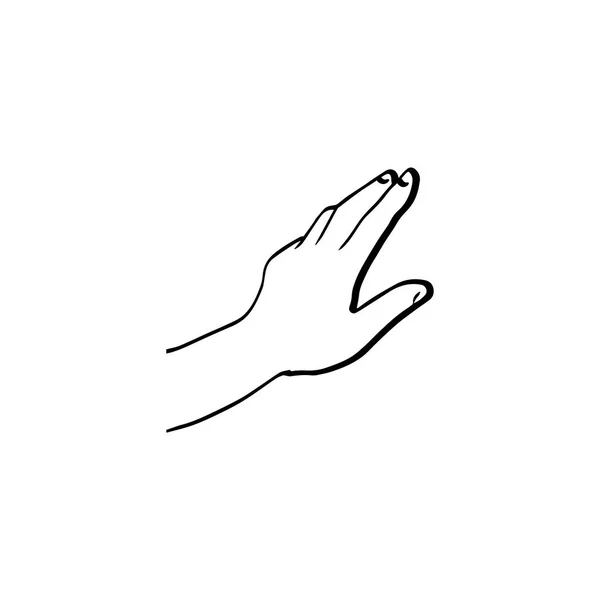 Hand berührt etwas Vektor Illustration Skizze Hand gezeichnet mit schwarzen Linien isoliert auf weißem Hintergrund — Stockvektor