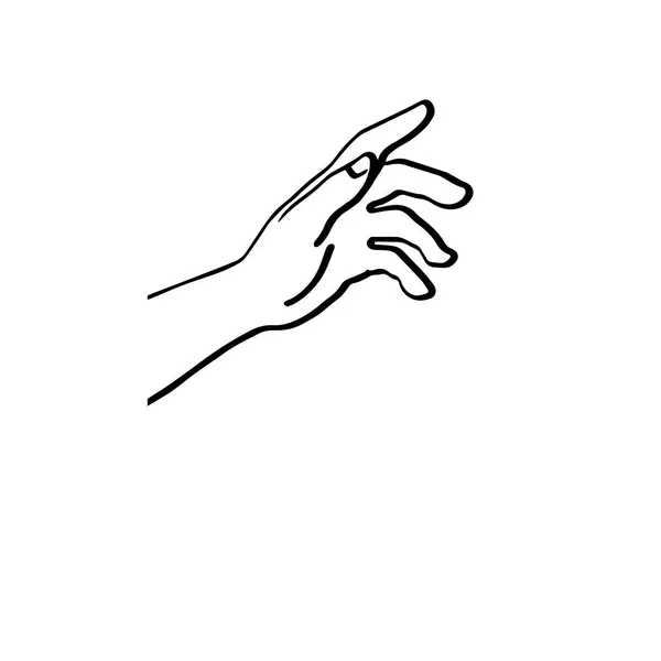 Doodle hand holding something something vector illustration sketch hand drawn with black lines isolated on white background — Stock Vector