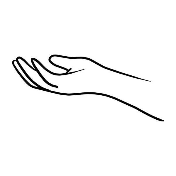 Каракули рукой жест предоставления векторной иллюстрации эскиз руки, нарисованной с черными линиями изолированы на белом фоне — стоковый вектор