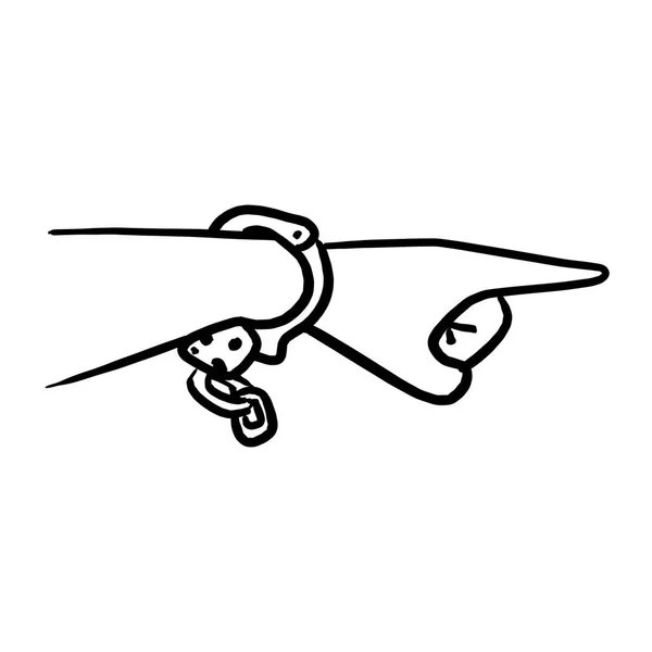 Mão com manguito apontando vetor ilustração esboço mão desenhada com linhas pretas isoladas no fundo branco — Vetor de Stock