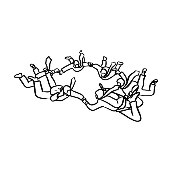 Üzletemberek ejtőernyős csapat, a sky metafora vektoros illusztráció vázlat kézzel rajzolt elszigetelt fehér háttér, fekete vonalakkal — Stock Vector