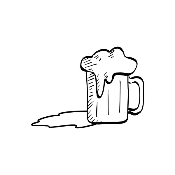 Beer mug with shadow vector illustration sketch hand drawn with black lines isolated on white background — Stock Vector