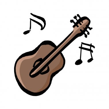 müzik Not vektör illüstrasyon kroki elle izole beyaz arka plan üzerinde siyah çizgilerle çizilmiş ile klasik gitar