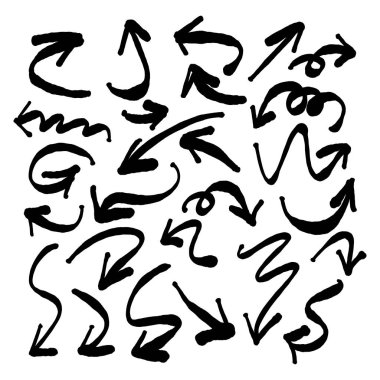 freehand kalın ok set vektör illüstrasyon kroki elle izole beyaz arka plan üzerinde siyah çizgilerle çizilmiş