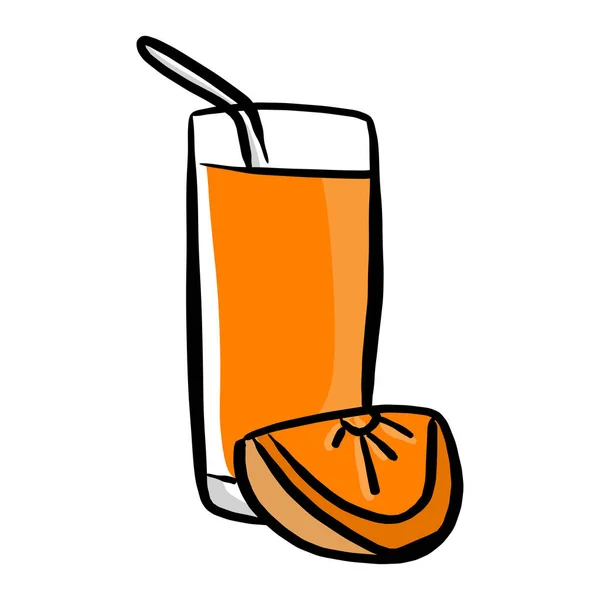 Croquis d'illustration vectoriel de jus d'orange dessiné à la main avec des lignes noires isolées sur fond blanc — Image vectorielle