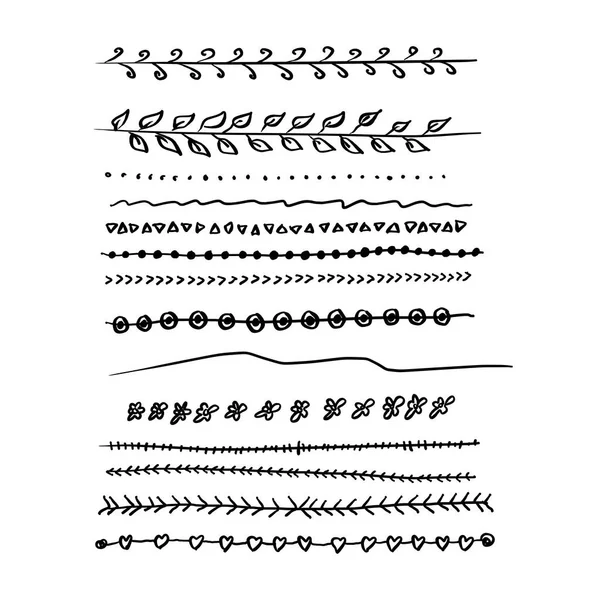 Diviseurs et bordures croquis vectoriel dessin à la main avec des lignes noires isolées sur fond blanc — Image vectorielle