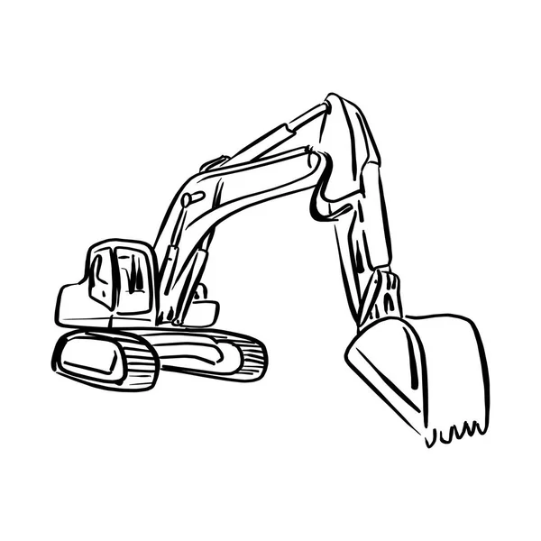 izole beyaz arka plan üzerinde siyah çizgiler ile anahat ön çapa Loader Ekskavatör vektör illüstrasyon kroki elle çizilmiş doodle