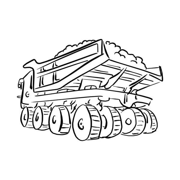 Контур каракулі завантажений велика гірнича вантажівка Векторні ілюстрації Ескізна рука намальована чорними лініями ізольовані на білому тлі — стоковий вектор