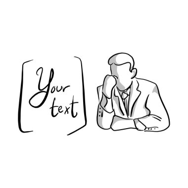 Beyaz arka plan üzerinde izole siyah çizgilerle çizilmiş tasarlamak vektör illüstrasyon kroki el ile ciddi iş adamı