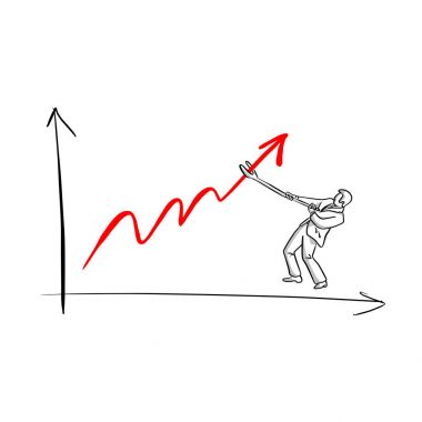 işadamı vektör illüstrasyon kroki elle izole beyaz arka plan üzerinde siyah çizgilerle çizilmiş kadar kırmızı grafik yapma