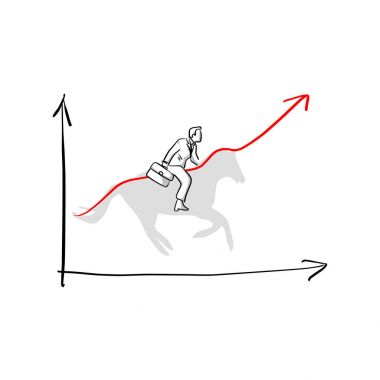 vektör çizim kadar grafik yapmak için gölge at binme iş adamı elle izole beyaz arka plan üzerinde siyah çizgilerle çizilmiş kroki