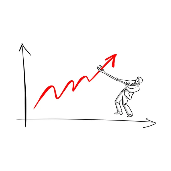 사업이 벡터 일러스트 스케치 손으로 흰색 배경에 고립 된 검은 선으로 그린을 빨간색 그래프 만들기 — 스톡 벡터