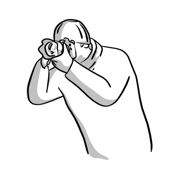 Retrato de fotógrafo fotografía vectorial ilustración boceto dibujado a mano con líneas negras aisladas sobre fondo blanco — Vector de stock