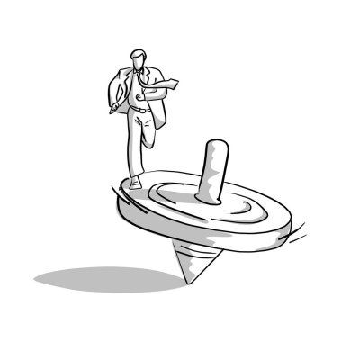 En iyi oyuncak vektör illüstrasyon kroki elle izole beyaz arka plan üzerinde siyah çizgilerle çizilmiş üzerinde çalışan iş adamı. kavramı meydan.