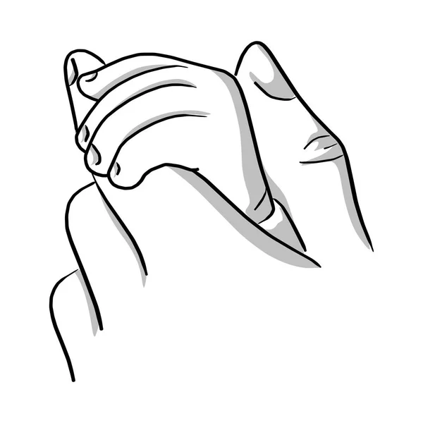 Close-up mãe segurando uma mão de bebê vetor ilustração esboço mão desenhada com linhas pretas isoladas no fundo branco. Conceito de apoio familiar . —  Vetores de Stock