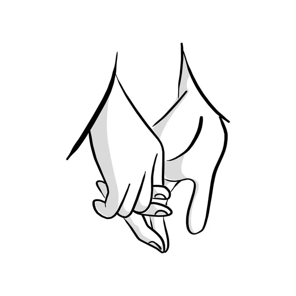 Close-up hand of lovers holding vector illustration sketch hand drawn with black lines isolated on white background — Stock Vector