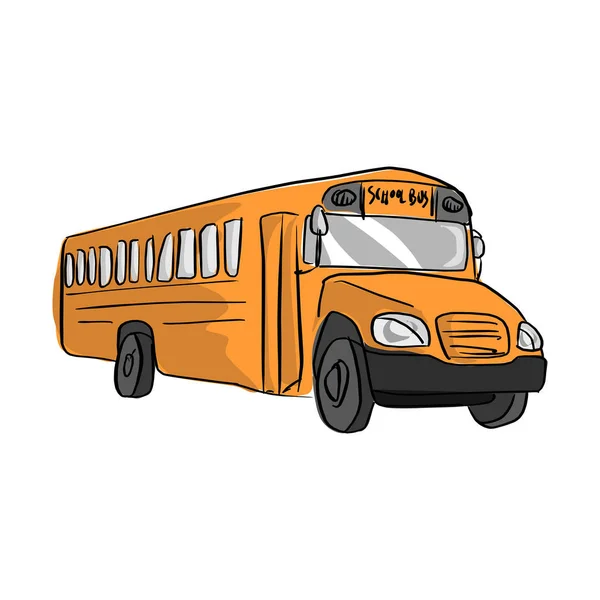 Yellow school bus vector illustration sketch hand drawn with black lines isolated on white background — Stock Vector