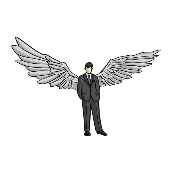 商人与翼在他的背矢量插图素描斗 — 图库矢量图片