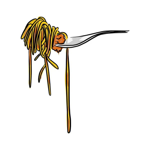 Italiaanse pasta rollen op de vork vector illustratie schets doodle hand getekend met zwarte lijnen geïsoleerd op witte achtergrond — Stockvector