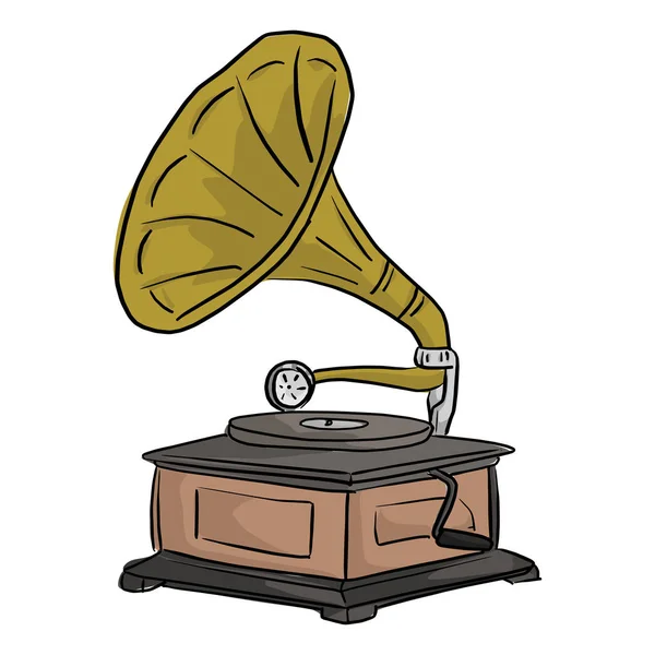 Retro gramophone vektor illustration skiss doodle hand dras med svarta linjer isolerad på vit bakgrund — Stock vektor