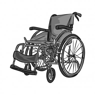 siyah ve beyaz tekerlekli sandalye vektör illüstrasyon kroki elle izole beyaz arka plan üzerinde siyah çizgilerle çizilmiş doodle