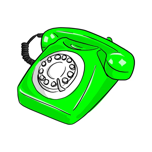 Zielony telefon retro wektor ilustracja szkic doodle ręcznie rysowane z czarne linie na białym tle — Wektor stockowy