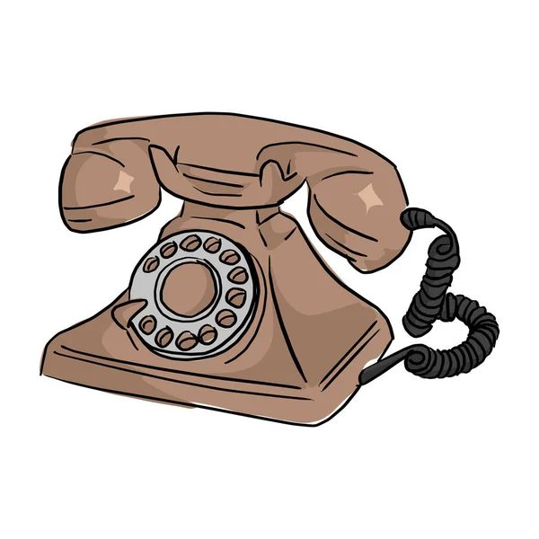 Illustration vectorielle de téléphone rétro brun croquis gribouille dessinée à la main avec des lignes noires isolées sur fond blanc — Image vectorielle