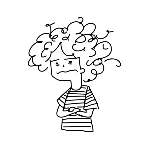 Femme avec l'émotion déprimée vecteur illustration croquis gribouille dessinée à la main avec des lignes noires isolées sur fond blanc — Image vectorielle