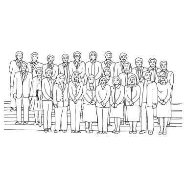 businesspeople standing together vector illustration sketch doodle hand drawn 