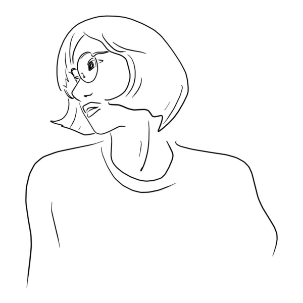 Mujer usando gafas con pelo corto vector ilustración boceto garabato dibujado a mano — Archivo Imágenes Vectoriales