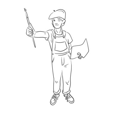 Bir şey çizmeye çalışan sanatçı satın al vektör illüstrasyon karalama el beyaz arka planda izole siyah çizgiler ile çizilmiş 