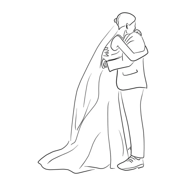Feliz boda pareja abrazando vector ilustración bosquejo garabato mano dibujado aislado sobre fondo blanco — Vector de stock
