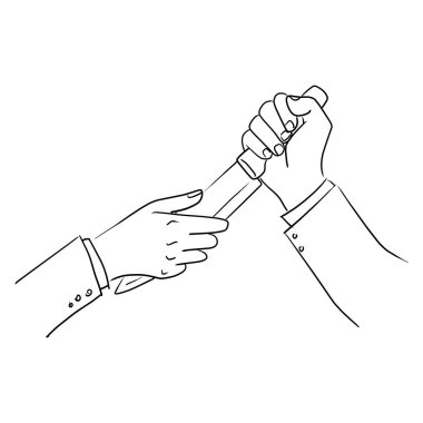 Bıçak vektör çizimi ile iş adamı tokalaşması beyaz arkaplana izole edilmiş karalama el çizimi