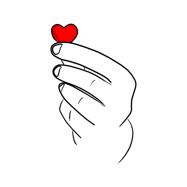 Close-up hand holding red paper heart vector illustration sketch doodle hand drawn isolated on white background — 스톡 벡터