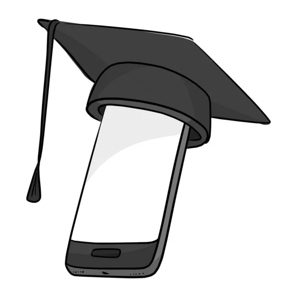 Smartphone Quadrato Cappello Accademico Vettoriale Illustrazione Schizzo Scarabocchio Disegnato Mano — Vettoriale Stock