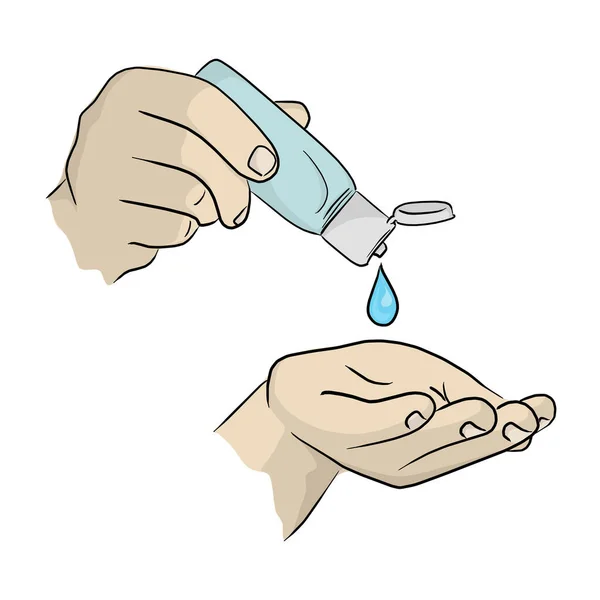 Hands Using Hand Sanitizer Gel Pump Dispenser Protect Covid Virus — Stock Vector