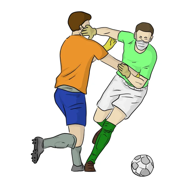 Soccer Player Wearing Mask Gloves While Playing Game Vector Illustration — Stock Vector