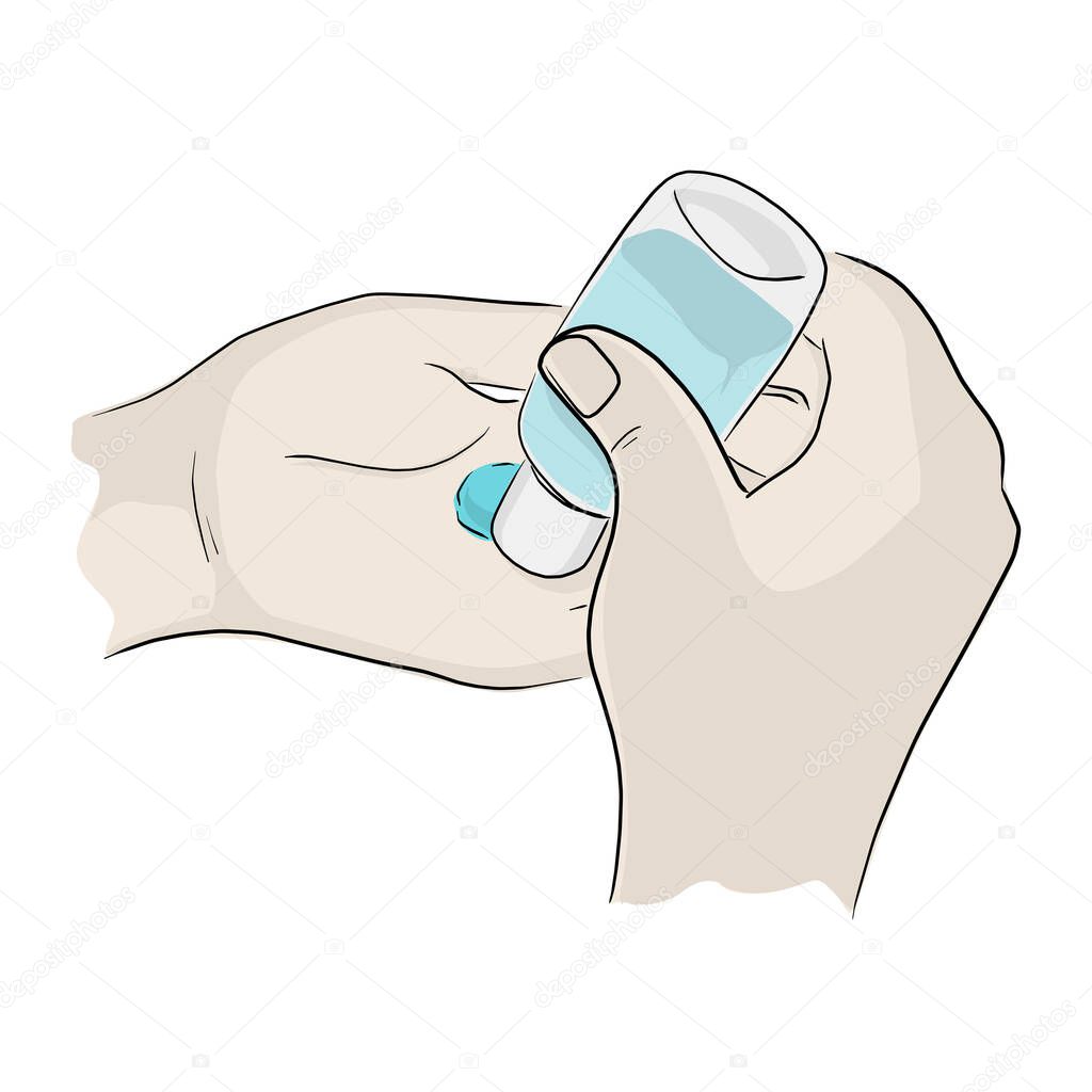 hands using alcohol hand sanitizer alcohol gel dispenser to protect Covid-19 virus or coronavirus vector illustration sketch doodle hand drawn isolated on white background