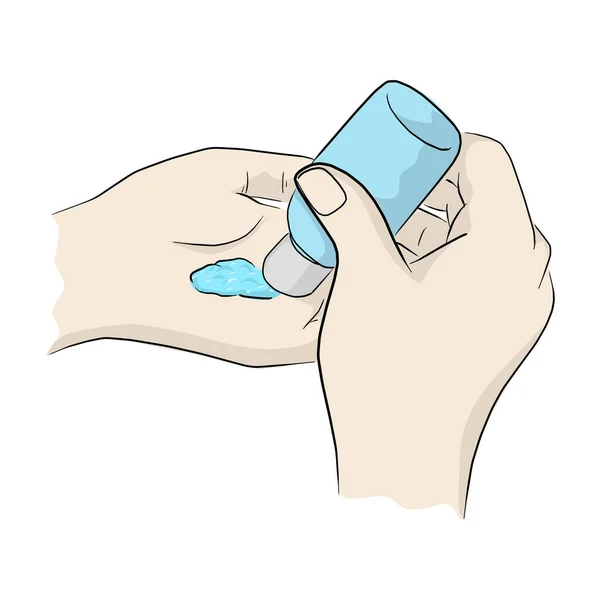 Close Mão Lavagem Com Sanitizer Álcool Vetor Ilustração Esboço Doodle — Vetor de Stock