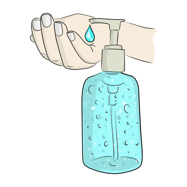 Nahaufnahme Waschen Hand Mit Desinfektionsmittel Alkohol Vektor Illustration Skizze Doodle — Stockvektor