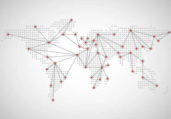 세계 지도 연결, 추상 배경, 소셜 미디어 네트워크를 점선 — 스톡 벡터