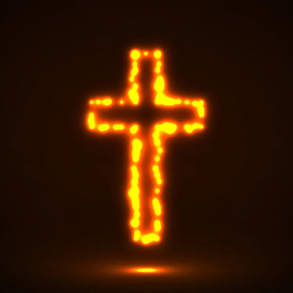Gloeiende cross, christelijke symbool, teken abstract, vector illustratie eps 10 — Stockvector