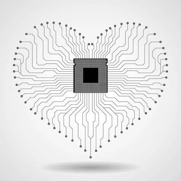 Abstract electronic circuit board in shape of heart, technology background — Stock Vector