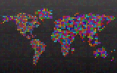 Soyut Dünya Haritası renkli piksel. Vektör