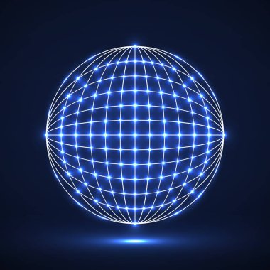 Soyut geometrik teknoloji şekil parlak nokta, ağ bağlantısı. Neon küresel dijital bağlantıları