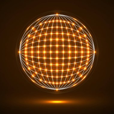 Soyut geometrik teknoloji şekil parlak nokta, ağ bağlantısı. Neon küresel dijital bağlantıları