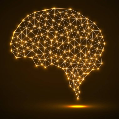 Parlak noktalar ve çizgiler, ağ bağlantıları ile soyut poligonal beyin
