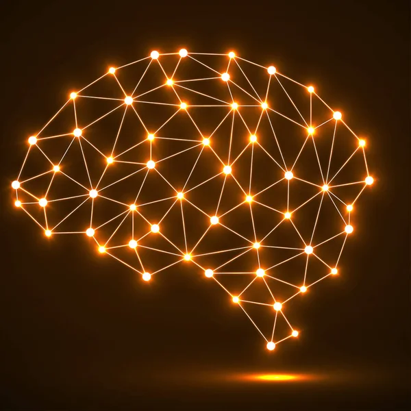 Parlak noktalar ve çizgiler, ağ bağlantıları ile soyut poligonal beyin